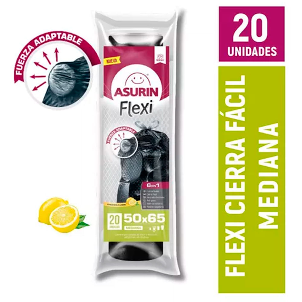 Bolsas de Residuos Asurin Flexi Carga Pesada Sabor Limón 50x65 Cm x 20 Un