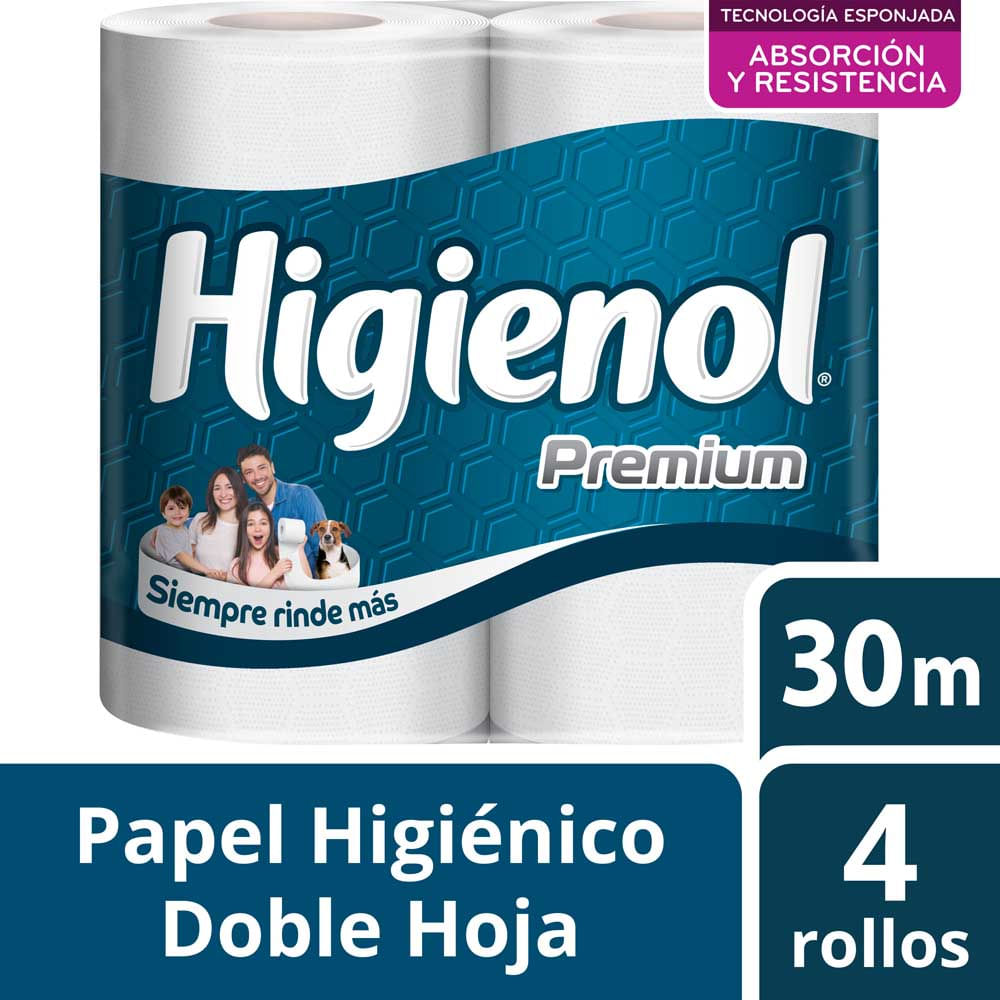 Papel Higiénico Doble Hoja 30 Mts x 4 Un Higienol