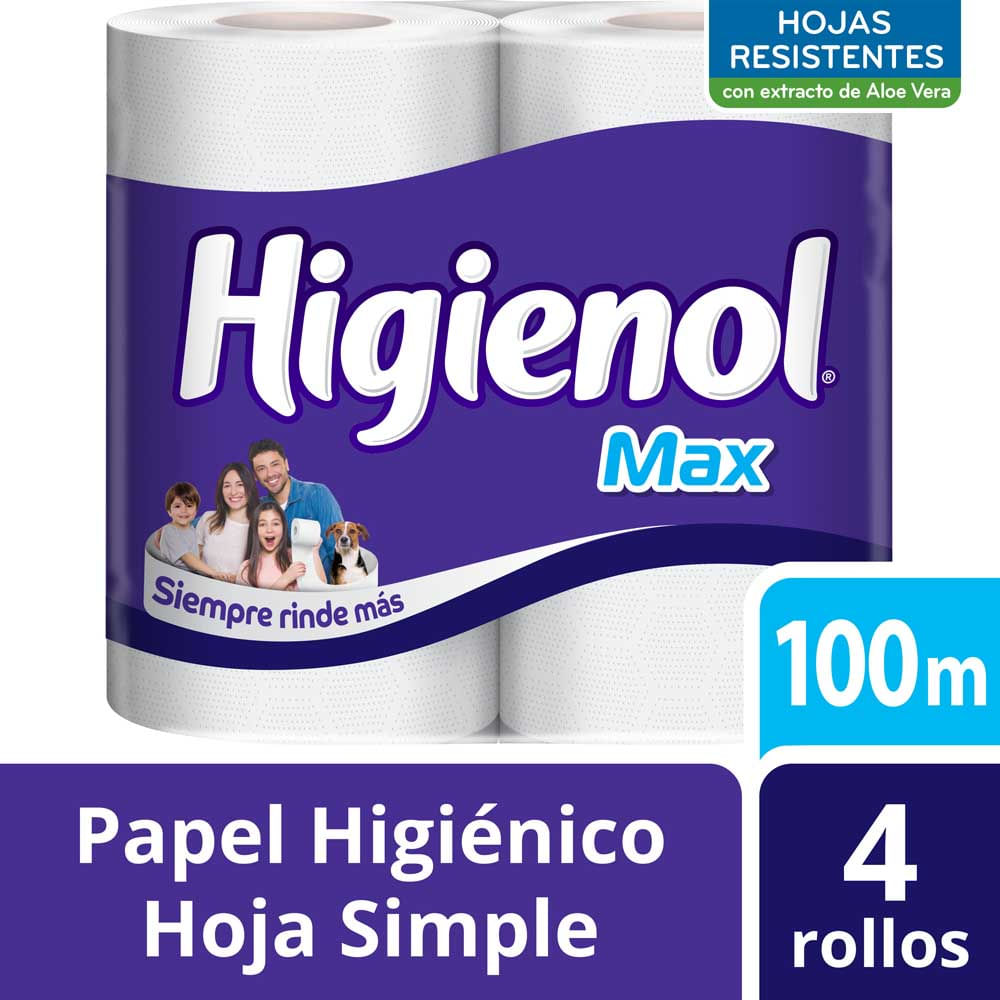 Papel Higiénico Max Hoja Simple 100 Mts x 4 Un Higienol
