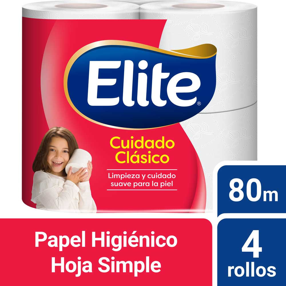 Papel Higiénico Hoja Simple 80 Mts x 4 Un Elite