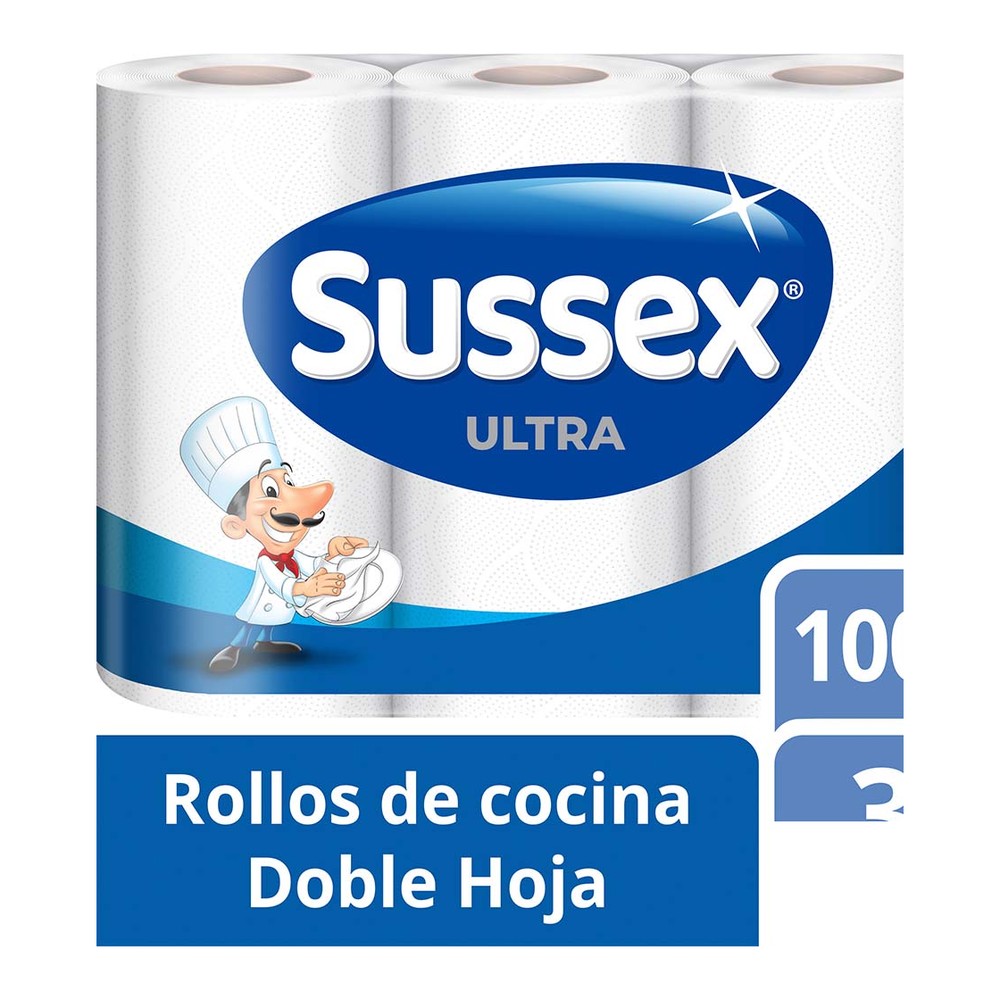 Rollo de Cocina Ultra Doble Hoja 300 Paños x 3 Un Sussex