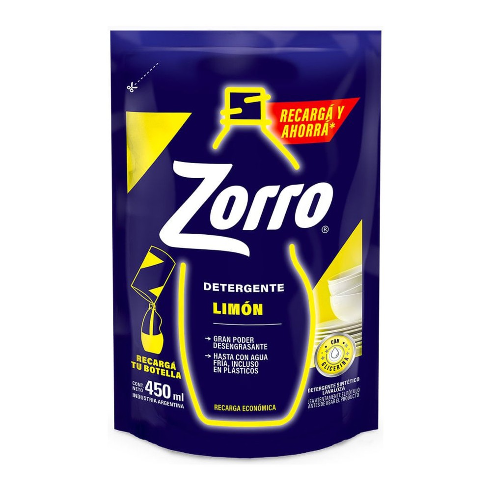 Detergente para Lavavajillas Limón 450 Ml Zorro
