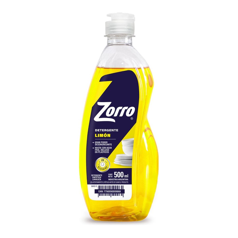 Detergente Lavavajilas Limón 500 Ml Zorro