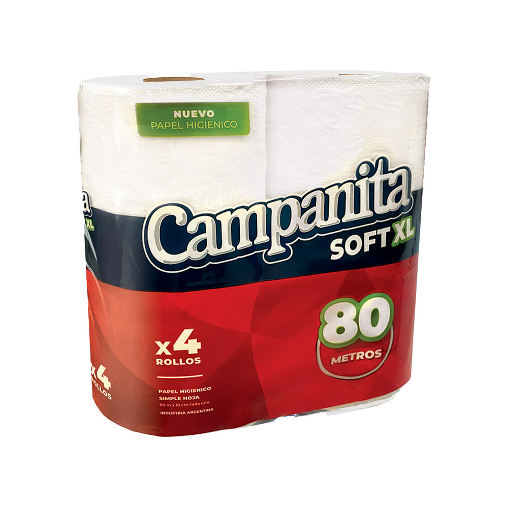 Papel Higiénico Hoja Simple 80 Mts x 4 Un Campanita