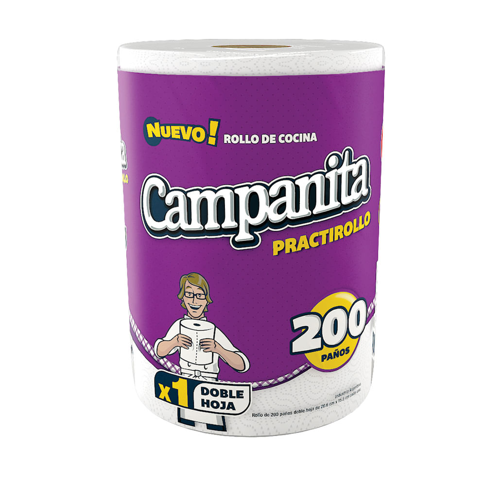 Rollo de Cocina Doble Hoja 200 Paños x 1 Un Campanita