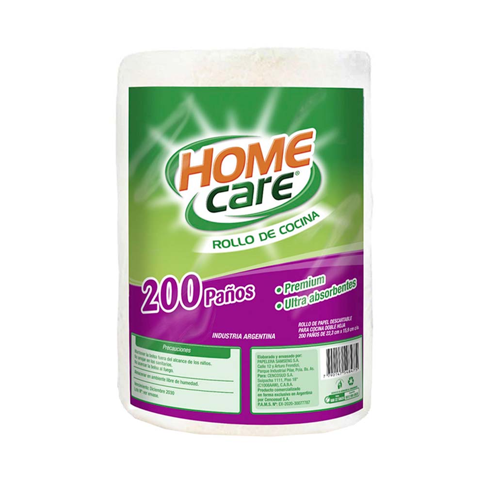 Rollo de Cocina Doble Hoja 200 Paños x 1 Un Home Care