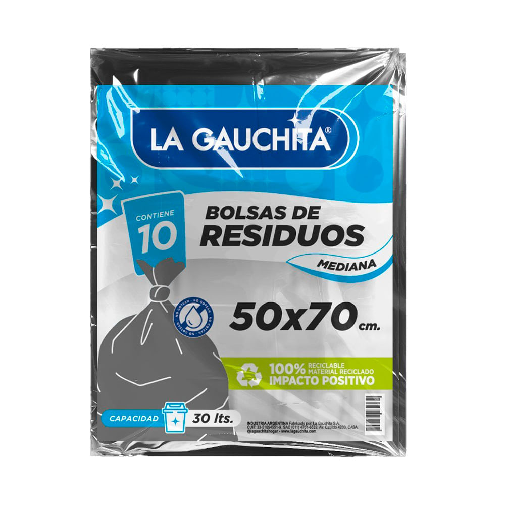 Bolsas de Residuos La Gauchita 50x70 Cm 30 Lts x 10 Un