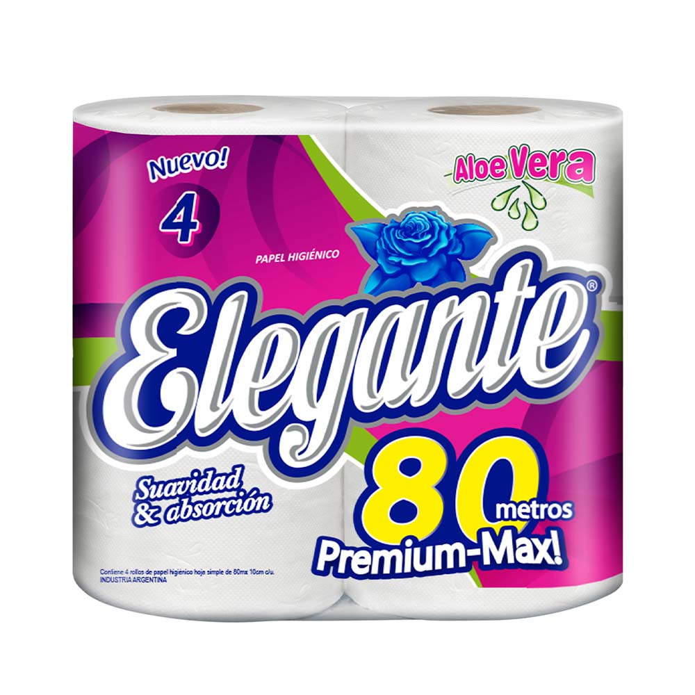 Papel Higiénico Aloe Vera Hoja Simple 80 Mts x 4 Un Elegante